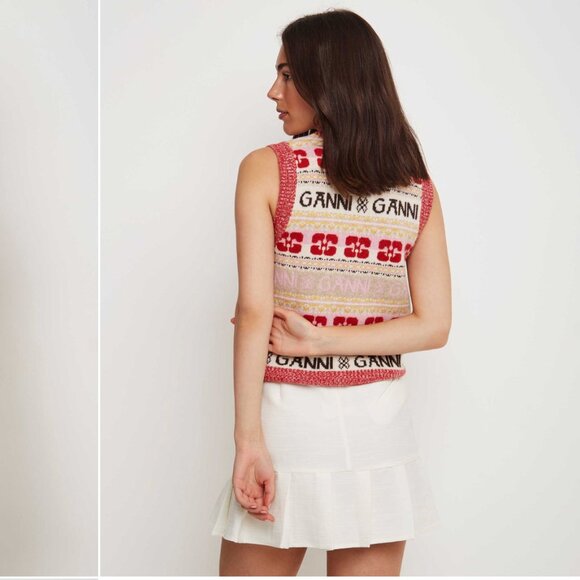 Ganni Intarsia Logo Sweater Knit Vest - S - Picture 4 of 5